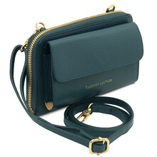 Urania Leather wallet/phone holder with strap Teal