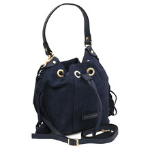 Nomade Suede leather fringe bucket bag Dark Blue