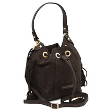 Nomade Suede leather fringe bucket bag Chocolate