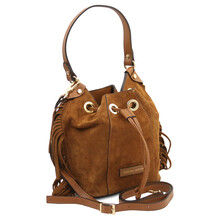 Nomade Suede leather fringe bucket bag Cognac