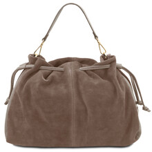 Allure Soft suede leather shopping bag Dark Taupe