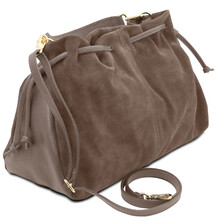 Allure Soft suede leather shopping bag Dark Taupe