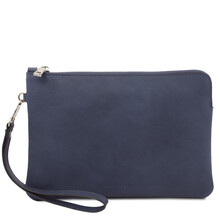 Will Leather clutch bag with handle Dark Blue