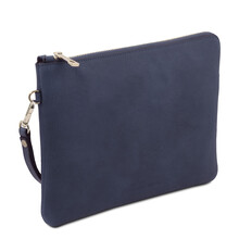 Will Leather clutch bag with handle Dark Blue