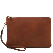 Will Leather clutch bag with handle Brown