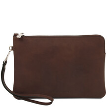 Will Leather clutch bag with handle Dark Brown