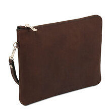 Will Leather clutch bag with handle Dark Brown