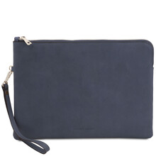 Giulio Maxi leather clutch with handle Dark Blue