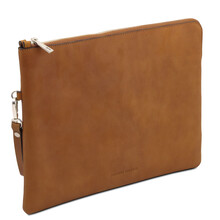 Giulio Maxi leather clutch with handle Natural