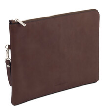 Giulio Maxi leather clutch with handle Dark Brown