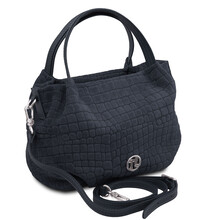 Nora Cocoon Suede leather handbag with croc print Dark Blue