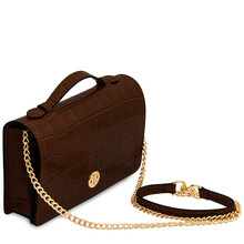 Opera Croque Croc print leather clutch with chain strap Coffee