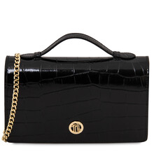 Opera Croque Croc print leather clutch with chain strap Black