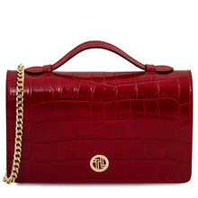 Opera Croque Croc print leather clutch with chain strap Red