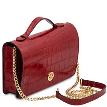 Opera Croque Croc print leather clutch with chain strap Red