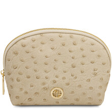 Vera Leather toiletry case in ostrich-print leather Beige