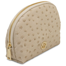 Vera Leather toiletry case in ostrich-print leather Beige