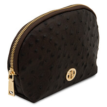 Vera Leather toiletry case in ostrich-print leather Chocolate