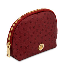 Vera Leather toiletry case in ostrich-print leather Red