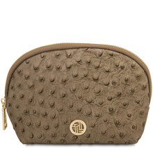 Vera Leather toiletry case in ostrich-print leather Taupe