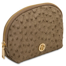 Vera Leather toiletry case in ostrich-print leather Taupe