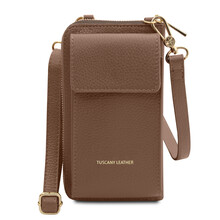 TL Bag Leather wallet/phone holder with strap Dark Taupe