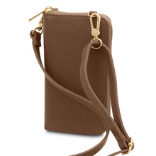 TL Bag Leather wallet/phone holder with strap Dark Taupe