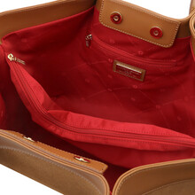 Soleil Suede leather shopping bag Cognac