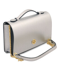 Opera Leather clutch with chain strap Silver