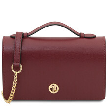 Opera Leather clutch with chain strap Bordeaux
