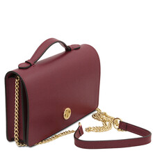 Opera Leather clutch with chain strap Bordeaux