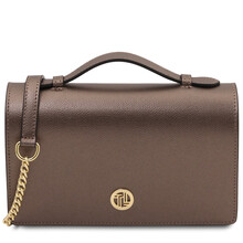 Opera Leather clutch with chain strap Bronze