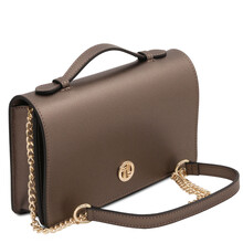 Opera Leather clutch with chain strap Bronze