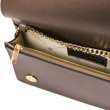 Opera Leather clutch with chain strap Bronze