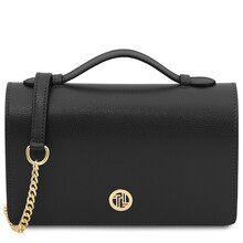 Opera Leather clutch with chain strap Black