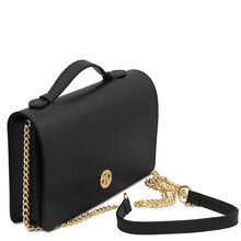 Opera Leather clutch with chain strap Black