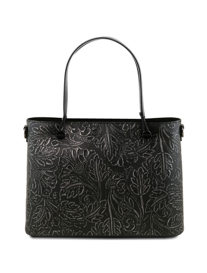 Geanta shopper Tuscany Leather neagra cu pattern floral Atena