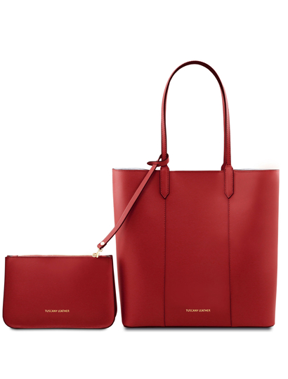 Geanta shopper dama Tuscany Leather din piele rosie Dafne