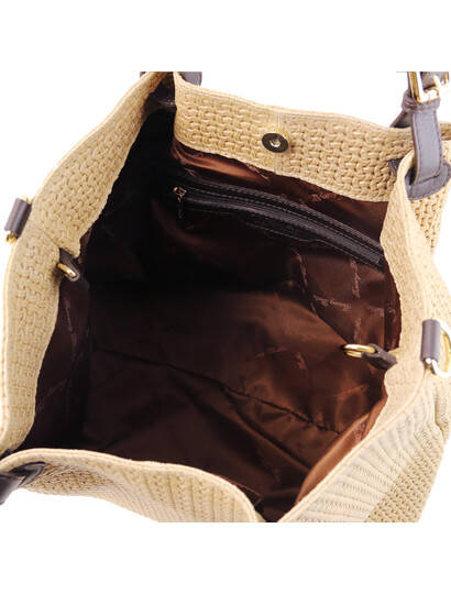 Geanta de umar shopper Tuscany Leather din piele printata bej