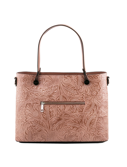 Geanta shopper Tuscany Leather nude cu pattern floral Atena