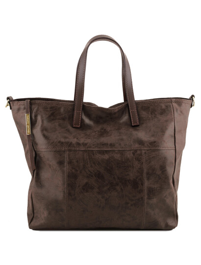 Geanta de umar shopper Tuscany Leather din piele maro inchis Annie