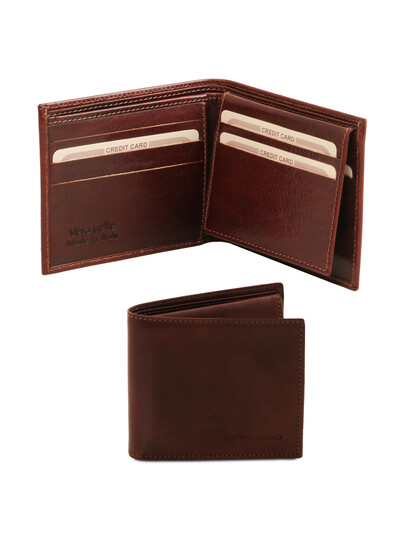 Portofel barbati din piele naturala Tuscany Leather maro inchis