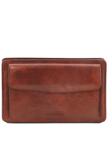 Borseta barbati din piele naturala Tuscany Leather, maro, Denis