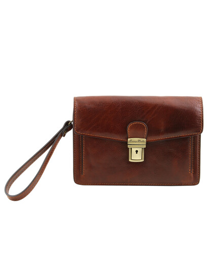 Borseta de mana barbati Tuscany Leather din piele naturala maro Tommy