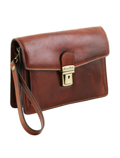 Borseta de mana barbati Tuscany Leather din piele naturala maro Tommy