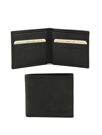 Portofel barbatesc Tuscany Leather cu doua pliuri din piele negru