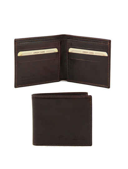 Portofel barbatesc Tuscany Leather cu doua pliuri din piele maro inchis