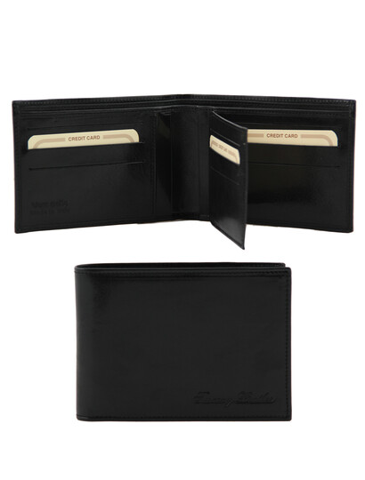 Portofel barbatesc din piele naturala Tuscany Leather cu trei pliuri, negru