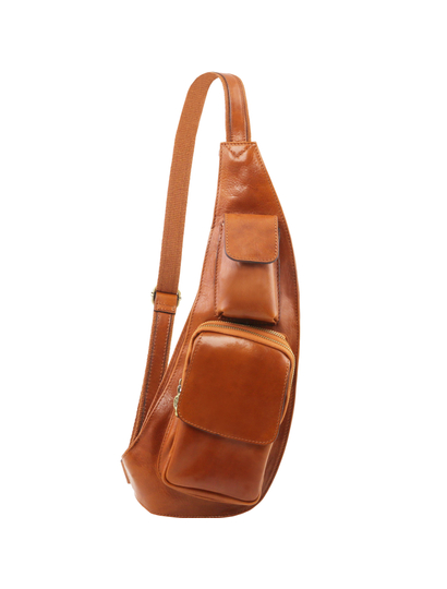 Geanta barbati crossbody Tuscany Leather, din piele naturala, honey