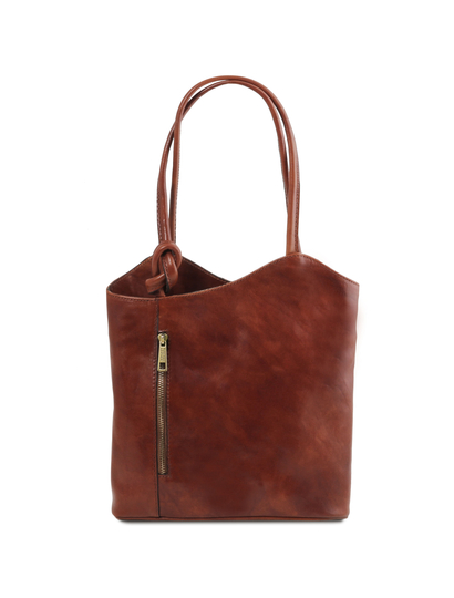 Geanta convertibila in rucsac Tuscany Leather din piele maro Patty